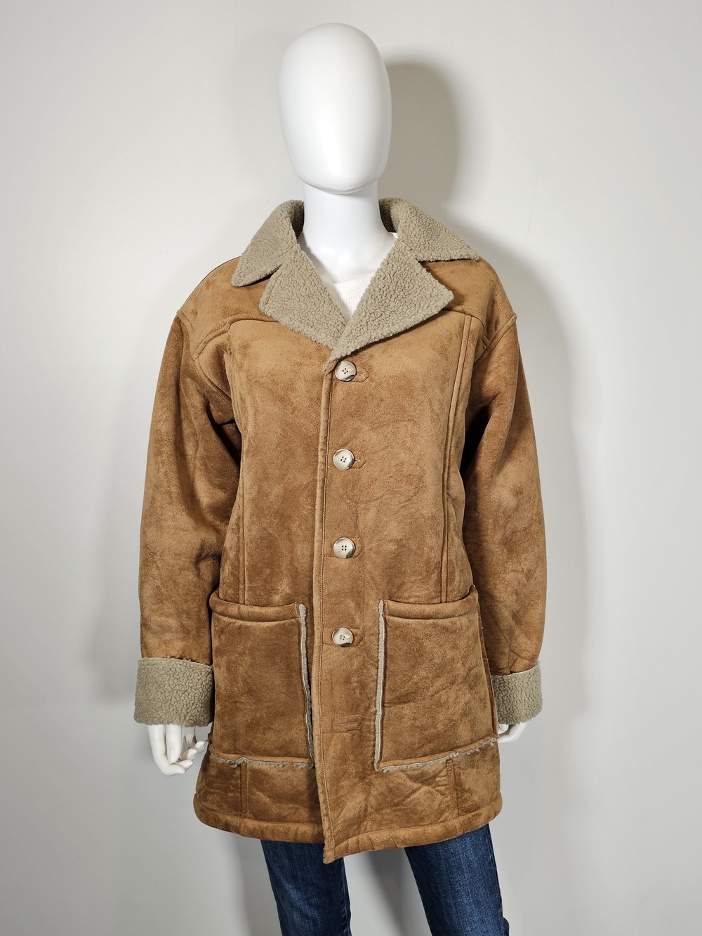 Denver Hayes Tan Cream Shearling-Texture Jacket Sz S